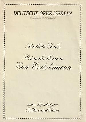 Bild des Verkufers fr Programmheft BALLETT - GALA PRIMABALLERINA EVA EVDOKIMOVA 24. Mrz 1990 zum Verkauf von Programmhefte24 Schauspiel und Musiktheater der letzten 150 Jahre