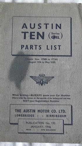 Bild des Verkufers fr Austin Ten (Series GRL) Parts List - Publication No.195 January 1946 zum Verkauf von A.G.Colven (Books)