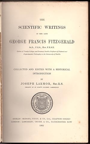 Bild des Verkufers fr The Scientific Writings of the Late George Francis FitzGerald zum Verkauf von Craig Olson Books, ABAA/ILAB