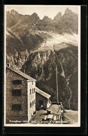Ansichtskarte Kemptner Hütte, Berghütte gegen Krottenspitzen