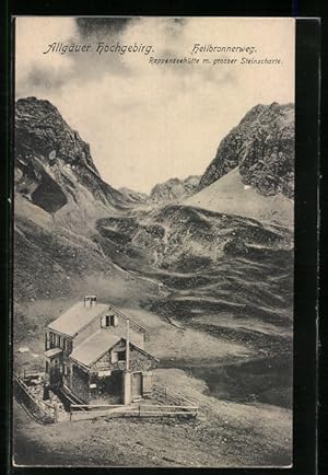 Ansichtskarte Rappenseehütte, Berghütte vor grosser Steinscharte