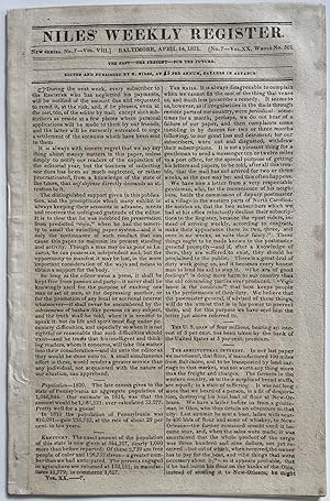 Two Issues of Niles' Weekly Register Newspaper, With Content on the War of 1812 and the Slave Trade