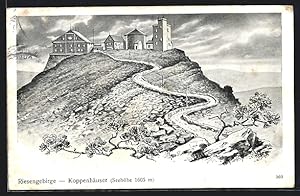 Seller image for Knstler-Ansichtskarte Schneekoppenhuser im Riesengebirge, Weg fhrt hinauf for sale by Bartko-Reher