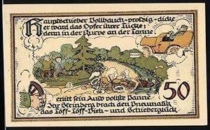 Bild des Verkufers fr Notgeld Gatersleben 1921, 50 Pfennig, Max und Moritz, Vollbauch hat eine Autopanne zum Verkauf von Bartko-Reher