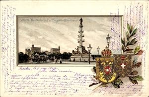 Präge Wappen Passepartout Ansichtskarte / Postkarte Wien II., Nordbahnhof, Tegetthofdenkmal