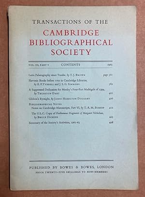 Transactions of the Cambridge Bibliographical Society. Vol III, Part V.