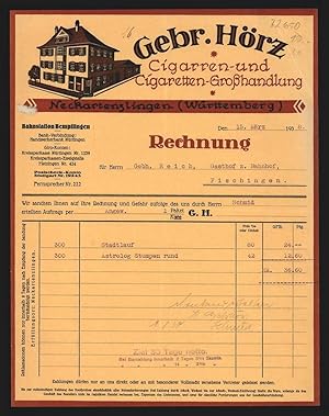 Bild des Verkufers fr Rechnung Neckartenzlingen (Wrttemberg) 1938, Gebr. Hrz, Cigarren- und Cigaretten-Fabrik, Ansicht des Geschftshauses zum Verkauf von Bartko-Reher
