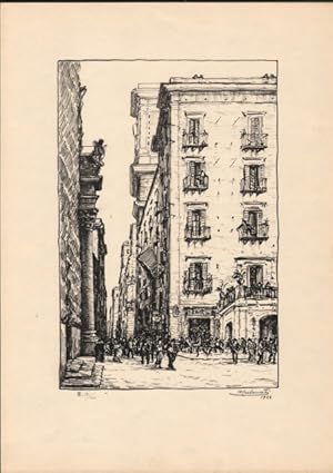 NAPOLI. Piazza del GesàÂ e Via Croce. Bella litografia, anno 1924.