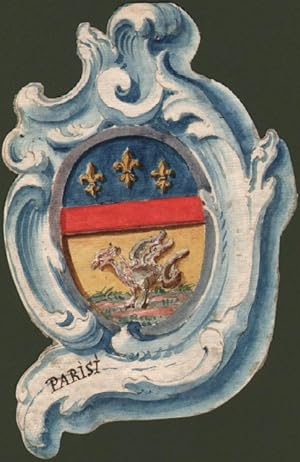 PARIGI di REGGIO. Splendido acquarello settecentesco raffigurante lo stemma della famiglia.