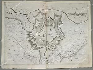 FRANCIA. HESDIN. Pianta topografica della cittÃ di "Hesdin". Acquaforte anno 1683