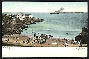 Postcard Portrush, belebte Strandszene mit Dampfer im Hintergrund