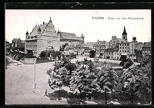 Ansichtskarte Thorn, Platz vor der Reichsbank, Litfasssäule