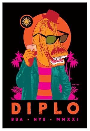 2021 American Concert Poster - Diplo at Belly Up (Dinosaur with glasses)