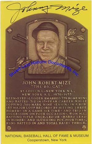 Seller image for JOHNNY MIZE for sale by Stuart Lutz Historic Documents, Inc.