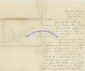 Seller image for Letter Written On Behalf Of President Andrew Johnson Declining A Dinner Invitation Just One Month After He Survived Impeachment Trial: "I Love Greatly To Pay Tribute To A Self Made Man - A Self Made Man Myself Having Risen From The Position Of An Alderman In My Native Village Through The Various Grades Of State Legislator Governor Of My Native State, Representatives In Congress, Senator, Vice President To The Humble Position I Now Hold As President Of A Great And Glorious Republic" for sale by Stuart Lutz Historic Documents, Inc.