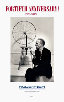 Marcel Duchamp with his Bicycle Wheel.Exhibition poster