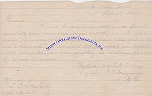 Seller image for A Contemporary Copy Of Stonewall Jackson's Orders To Jubal Early Right After Second Manassas; "General Jackson Directs? That You Supply Your Command With Ammunition, And Have Everything In Readiness For Action By Dawn Tomorrow'' for sale by Stuart Lutz Historic Documents, Inc.