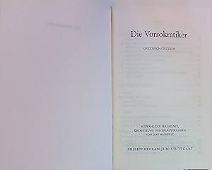 Bild des Verkufers fr Die Vorsokratiker : Griechisch/Deutsch Universal-Bibliothek Nr. 10344 zum Verkauf von books4less (Versandantiquariat Petra Gros GmbH & Co. KG)