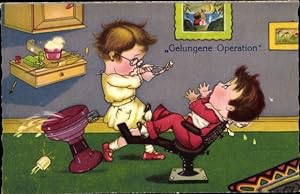 Ansichtskarte / Postkarte Gelungene Operation, Kinder, Zahnarzt, gezogener Zahn - Amag 0272