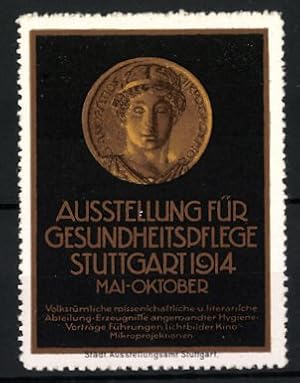 Bild des Verkufers fr Reklamemarke Stuttgart, Ausstellung fr Gesundheitspflege 1914, Goldmedaille griech. Gott zum Verkauf von Bartko-Reher