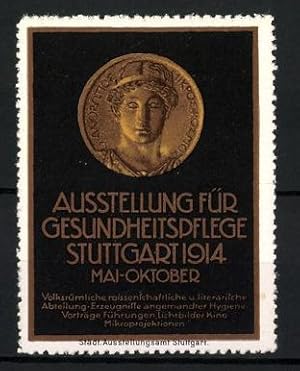 Bild des Verkufers fr Reklamemarke Stuttgart, Ausstellung f. Gesundheitspflege 1914, Goldmedaille griech. Gott zum Verkauf von Bartko-Reher