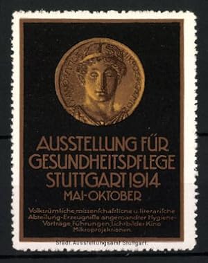 Bild des Verkufers fr Reklamemarke Stuttgart, Ausstellung fr Gesundheitspflege 1914, Goldmedaille griech. Gott zum Verkauf von Bartko-Reher