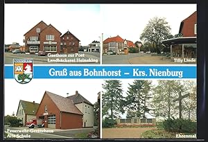 Seller image for Ansichtskarte Bohnhorst /Nienburg, Gasthaus zur Post, Tilly Linde, Feuerwehr-Gertehaus, Ehrenmal for sale by Bartko-Reher