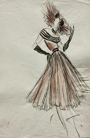 Entwurf für ein elegantes Petticoat-Kleid mit Hut