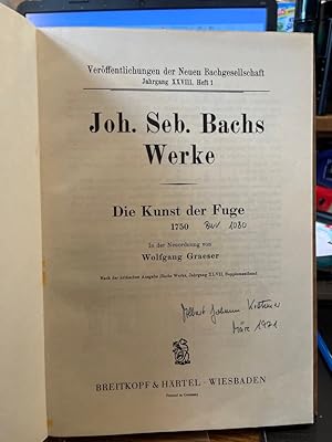 Seller image for Die Kunst der Fuge 1750 [BWV 1080]. In der Neuordnung und mit Vorwort von W. Graeser. Nach der kritischen Ausgabe (Bachs Werke, Jahrgang XLVII, Supplementband) (= Verffentlichungen der Neuen Bachgesellschaft ; Jg. 28, 1). for sale by Altstadt-Antiquariat Nowicki-Hecht UG