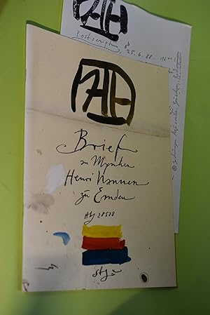 Imagen del vendedor de Brief an Mynher Henri Nannen zu Emden. anllich Ausstellung 10.Juli - 4. September 1988 Kunsthalle Emden a la venta por Antiquariat Biebusch