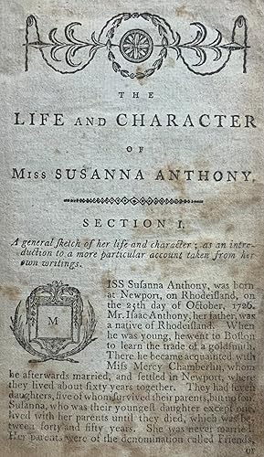Seller image for 1796 Life & Character of Susanna Anthony, Extracts of Her Writing, Orig. Binding for sale by ROBIN RARE BOOKS at the Midtown Scholar