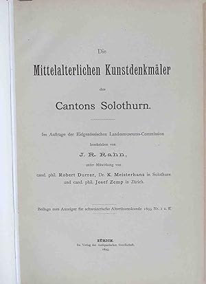 Seller image for Die mittelalterlichen Kunstdenkmler des Cantons Solothurn. for sale by books4less (Versandantiquariat Petra Gros GmbH & Co. KG)
