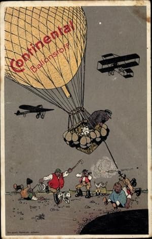 Ansichtskarte / Postkarte Reklame, Continental Ballonstoff, Heißluftballon, Flugzeuge