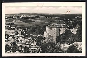 Ansichtskarte Velké Meziricí, Teilansicht mit Burg aus der Vogelschau