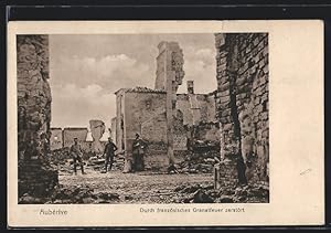 Carte postale Aubérive, Durch französisches Granatfeuer maisons en ruines