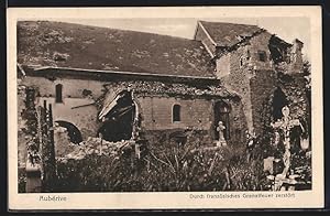 Carte postale Aubérive, Durch französisches Granatfeuer détruites l'Église