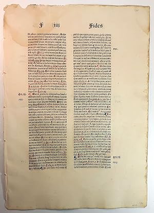 Bild des Verkufers fr A LEAF FROM SUMMA PRAEDICANTIUM PRINTED BY JOHANN AMERBACH, BASIL, 1484. zum Verkauf von Thompson Rare Books - ABAC / ILAB