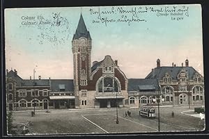 Ansichtskarte Colmar, La gare, Neuer Bahnhof mit Strassenbahn