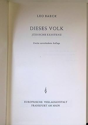 Bild des Verkufers fr Dieses Volk : Jdische Existenz. zum Verkauf von books4less (Versandantiquariat Petra Gros GmbH & Co. KG)