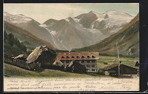 Bild des Verkufers fr Ansichtskarte Ferleiten, Ortsansicht mit grossen Findlingen gegen die Alpen zum Verkauf von Bartko-Reher