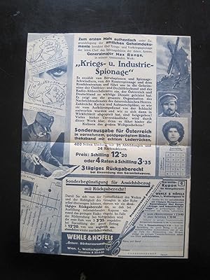 Spionage von Max Ronge. Sonderausgabe für Österreich. 1-Blatt Prospekt.