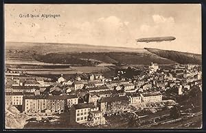 Carte postale Algringen, vue générale avec dirigeable