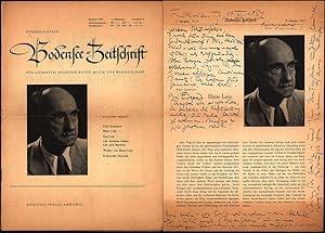 Bild des Verkufers fr Internationale Bodensee-Zeitschrift. 6. Jahrgang, Oktober 1957, Nummer 6. Fr Literatur, Bildende Kunst, Musik und Wissenschaft. Aus dem Inhalt: Klre Buchmann: Hans Leip. Hans Leip: Aus meinem Leben; Lili und Marleen. Werke von Hans Leip. Kulturelle Chronik. [Mit 3 signierten Gedichten]. zum Verkauf von Antiquariat Lenzen