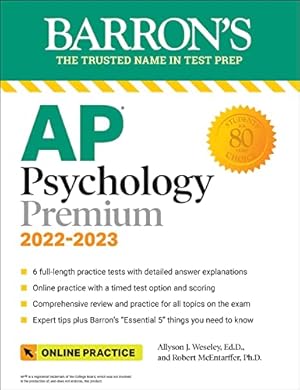 Bild des Verkufers fr Barron's AP Psychology 2022-2023: Premium With 6 Practice Tests (Barron's Ap Test Prep) zum Verkauf von WeBuyBooks