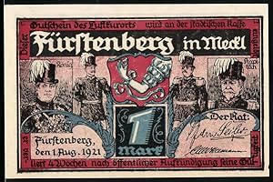 Bild des Verkufers fr Notgeld Frstenberg in Meckl. 1921, 1 Mark, Knig, Kapitn, Stadtwappen zum Verkauf von Bartko-Reher