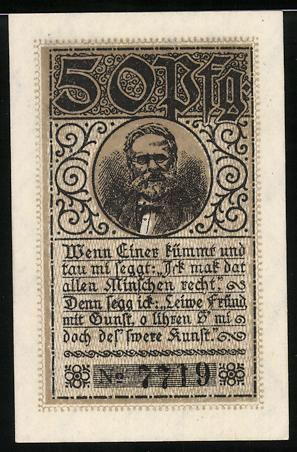 Seller image for Notgeld Stavenhagen 1920, 50 Pfennig, Fritz Reuter for sale by Bartko-Reher
