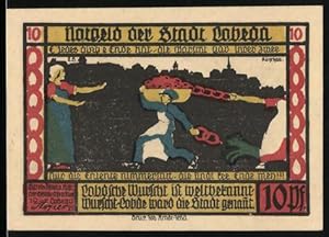Bild des Verkufers fr Notgeld Lobeda 1921, 10 Pfennig, Mann versucht Wrstchen zu stehlen, Burgruine zum Verkauf von Bartko-Reher
