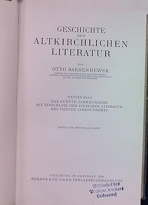 Seller image for Geschichte der altkirchlichen Literatur - Band 4: Das fnfte Jahrhundert mit Einschluss der syrischen Literatur des vierten Jahrhunderts. for sale by books4less (Versandantiquariat Petra Gros GmbH & Co. KG)