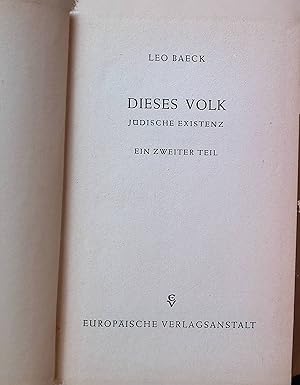 Bild des Verkufers fr Dieses Volk : Jdische Existenz, 2. Teil zum Verkauf von books4less (Versandantiquariat Petra Gros GmbH & Co. KG)