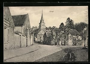 Carte postale Urcel, vue de la rue avec l'Église